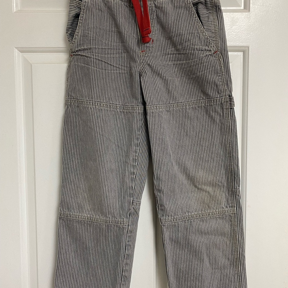Mini Boden Boys Gray and White Striped Cargo Pants with pockets
